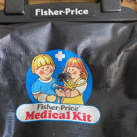 VINTAGE FISHER-PRICE BLACK DR.'S BAG MEDICAL EXAM BAG & ACCESSORIES INSTRUMENTS - Picture 3 of 5